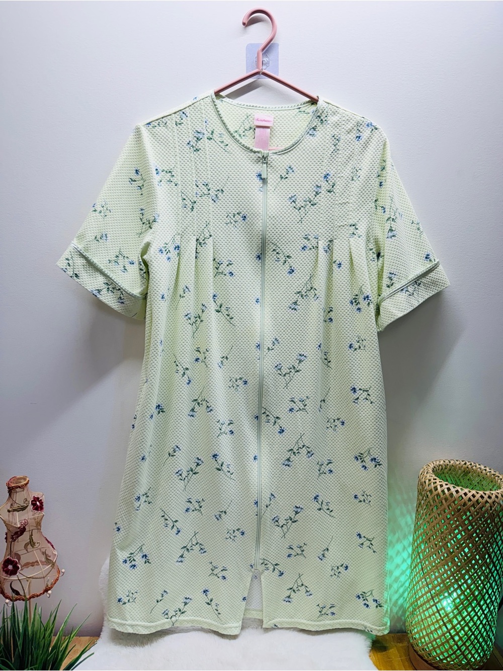 55% Cotton Secret Treasures Green&Pink Summer Night Gown Nap Dress w/ Pockets 💞